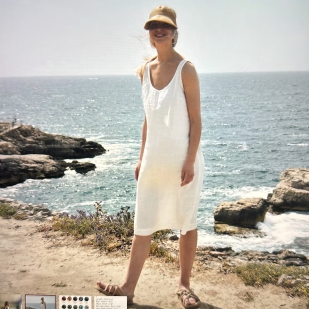 Linenfox Monstera Linen Dress Tan Medium
